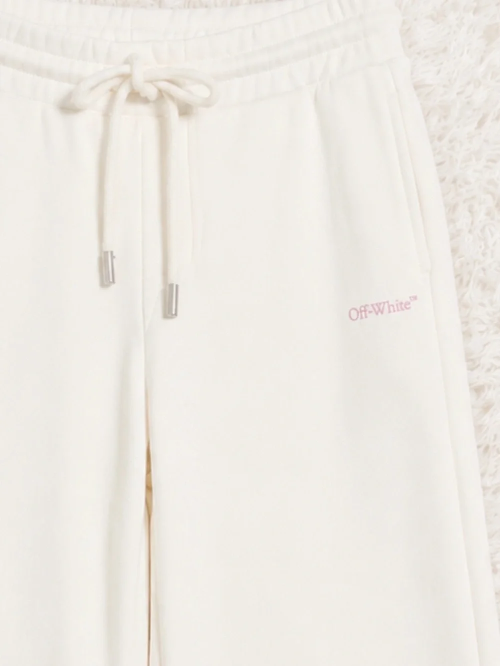 Off-white Wide-Leg Cream Sweatpants with Pink logo size Small